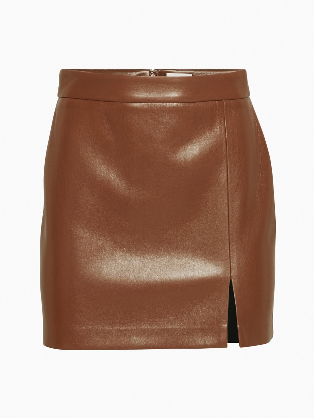 Aritzia - Brown Faux Leather Mini Skirt with Front Slit